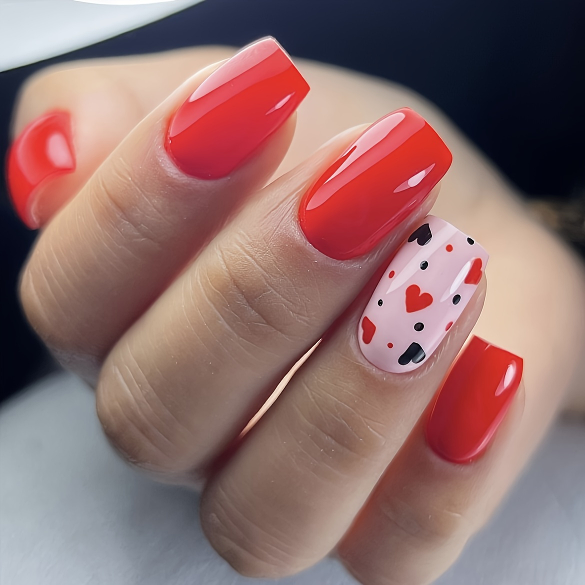 Pinkish Valentines Day Press On Nails Short Square Fake Nail - Temu