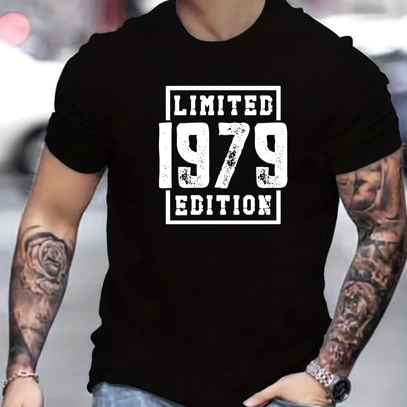 

Limited 1979 Edition Letters Print Casual Crew Neck Short Sleeve Tops For Men, Quick-drying Comfy Casual Summer T-shirt For Daily Wear Work Out And Vacation Resorts