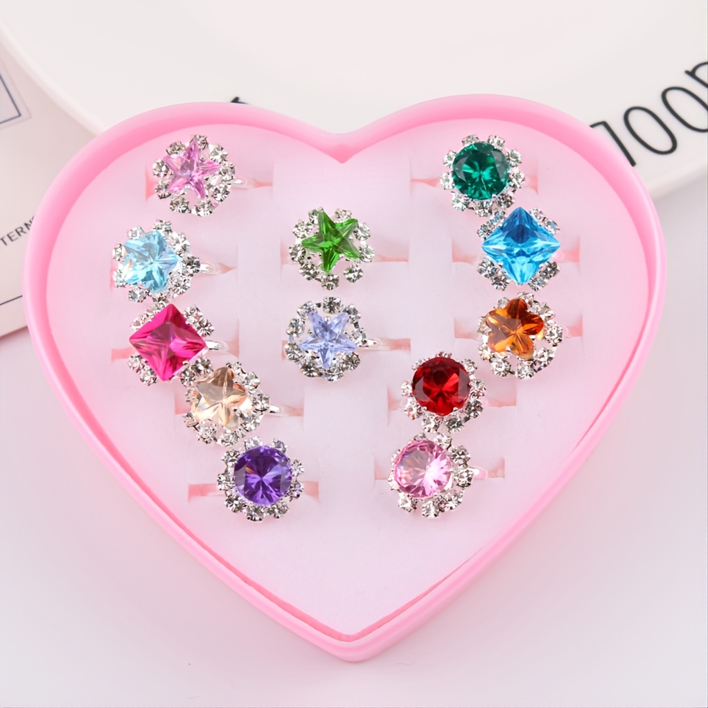12pcs Little Girl Adjustable Rings In Box, Kids Jewelry Rings Favors Girls  Toys
