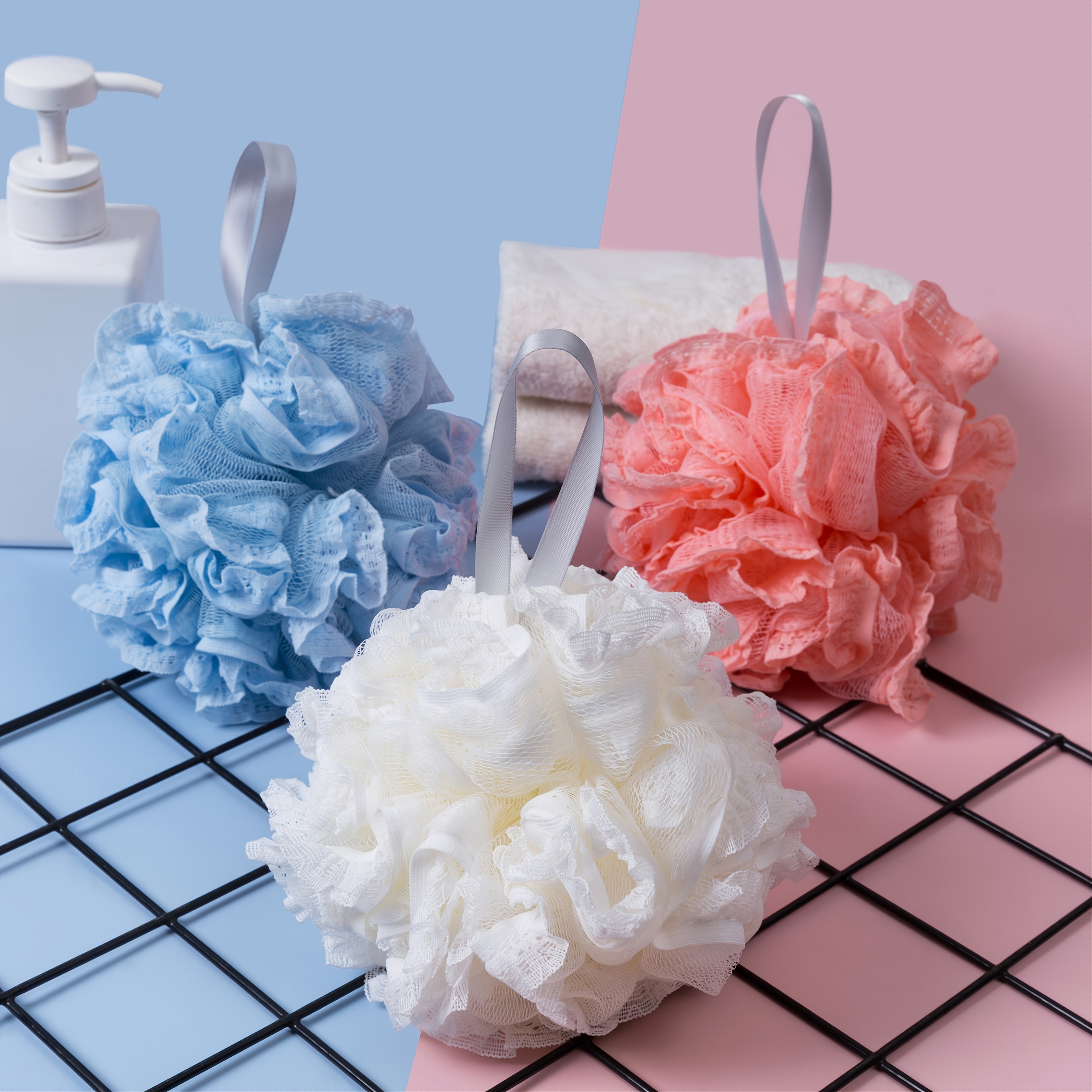Esponja de ducha para baño y ducha, Azul y rosa