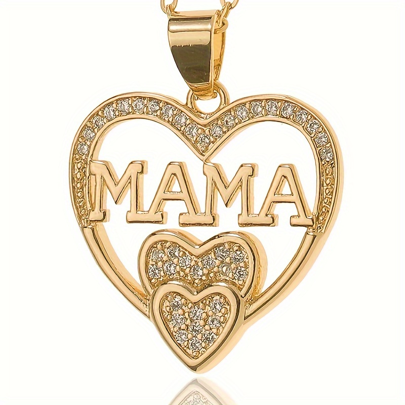 

1pc Delicate Letter Mama Pattern Hollow Heart-shaped Pendant Necklace