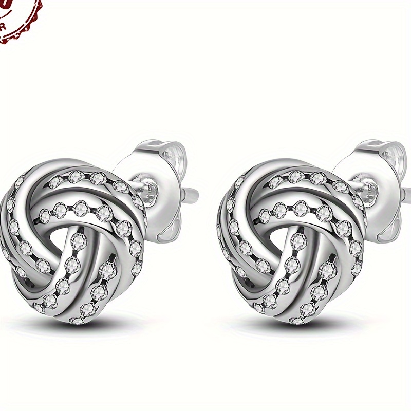 

925 Sterling Silver Elegant Style Shimmering Knot Stud Earrings Hypoallergenic Daily Earrings For Women Diy Jewelry Gift