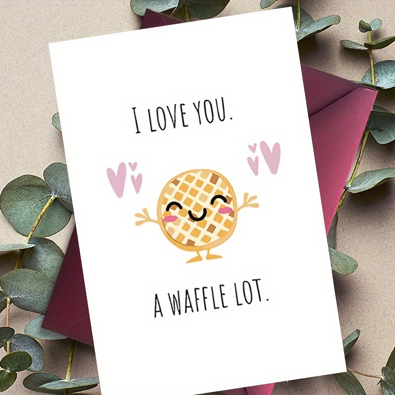 

Valentine's Day Greeting Card With Envelope - "i Love You A Waffle Lot" Pun - Humorous Anniversary Card For Her, Him, Anyone - Quirky Cute Stationery For Rewards