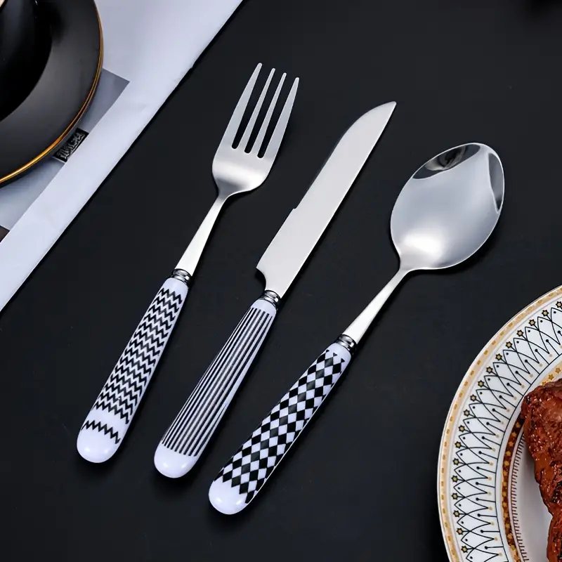 6pcs Set Of Ceramic Handle Stainless Steel Knives, Including Main Course  Knife, Dessert Knife, Steak Knife, Western Cutlery