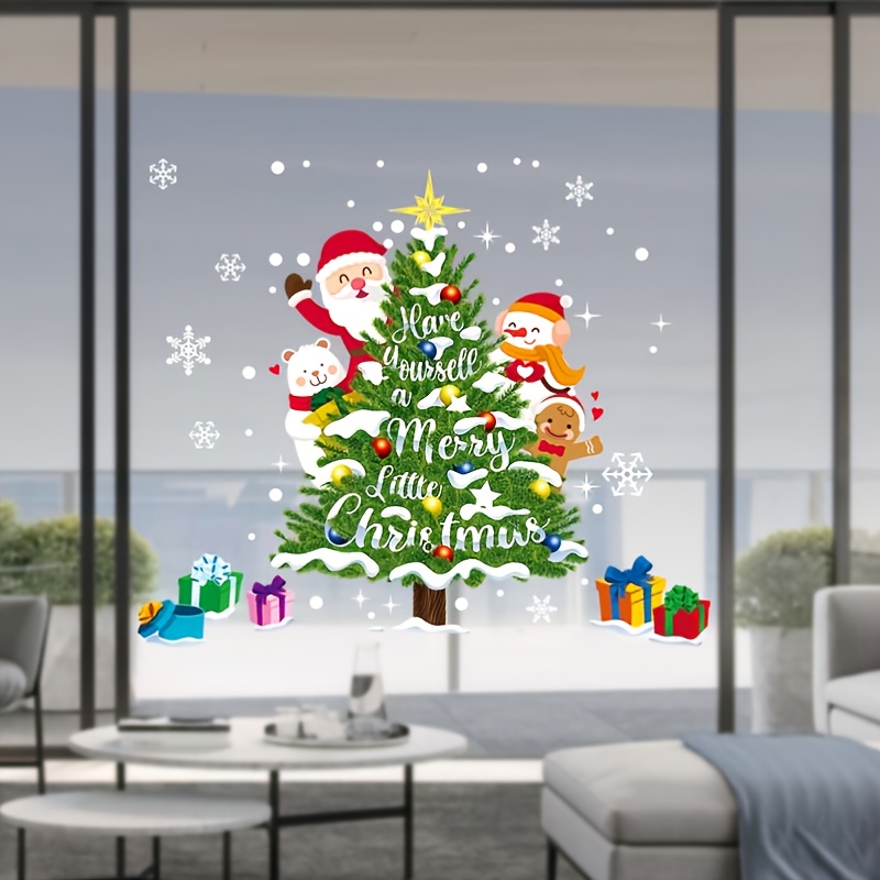 Adesivi murali di Natale, adesivi festivi, decorazioni per finestre con il  motivo dell'albero di Natale, Babbo Natale, scatole regalo