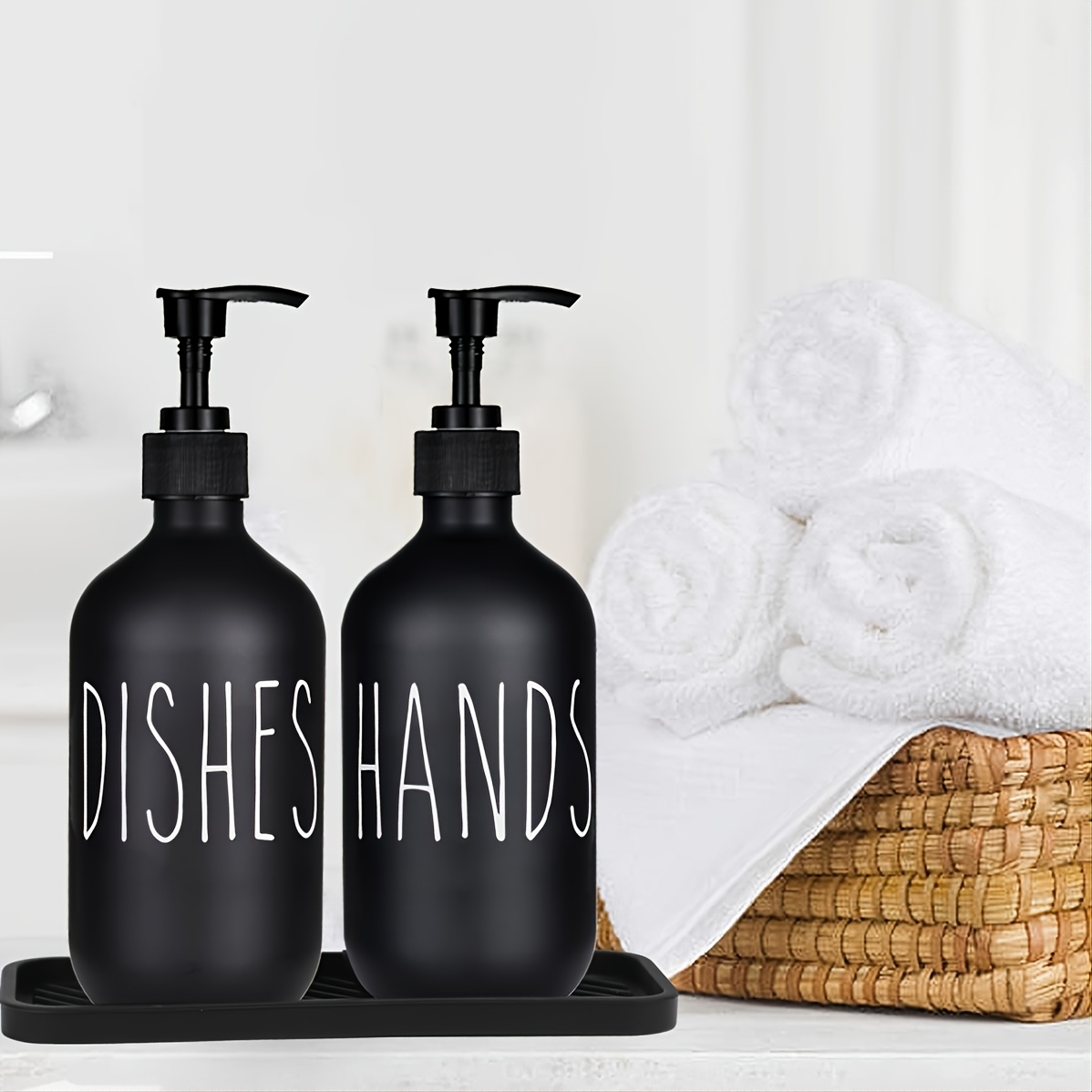 Black Hands and Dishes bottles, Kitchen soap dispensers
