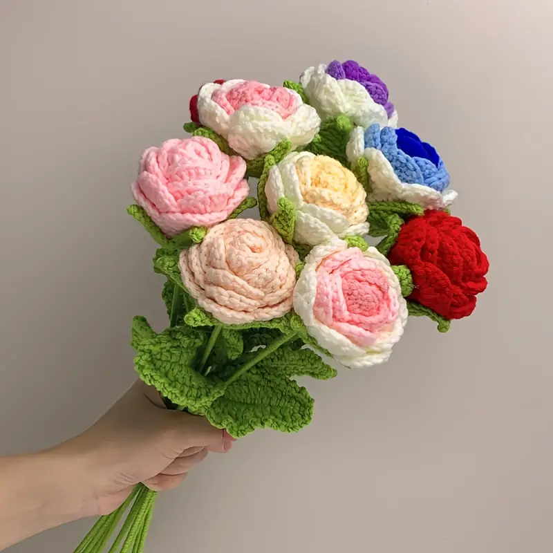 New Creative Crochet Wool Eternal Flower Rose Bouquet Gift - Temu