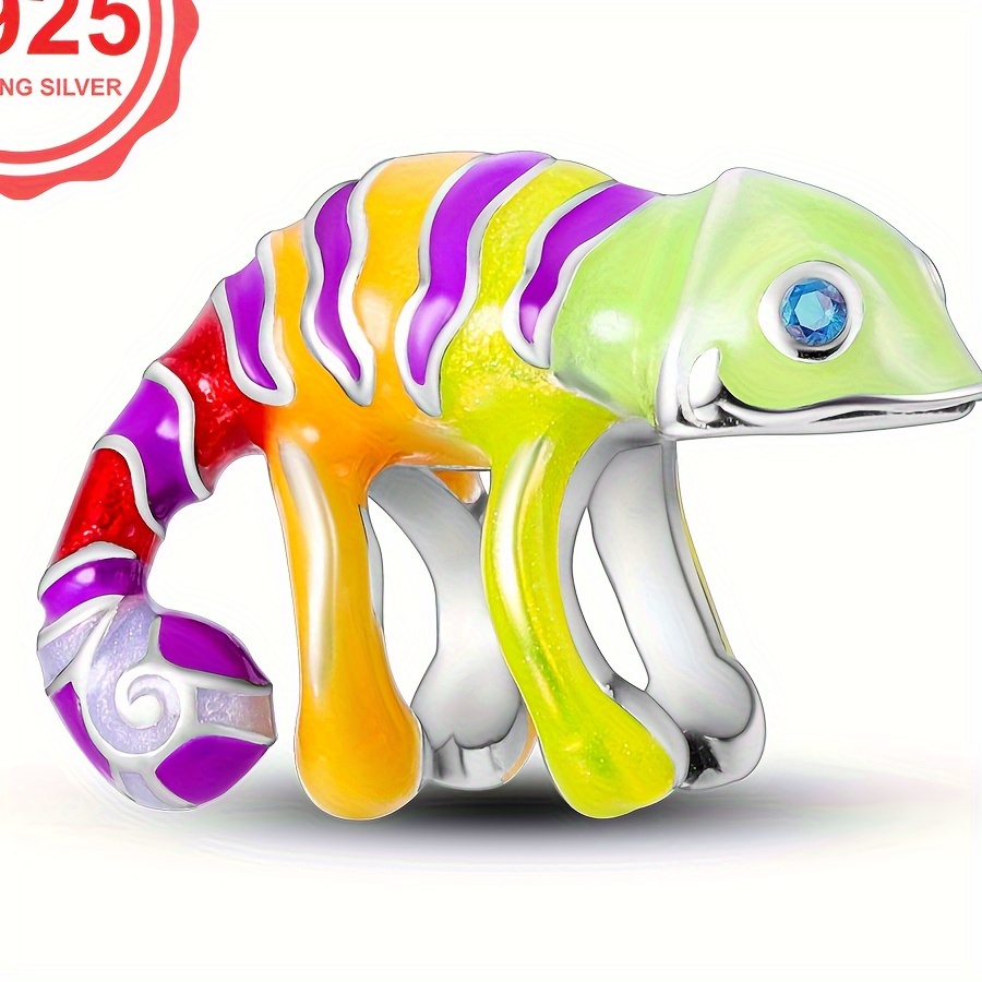 

1pc 925 Sterling Silver Diy Bracelet Colorful Chameleon Beadedcharms For Women Luxury Fashion Jewelry Gift