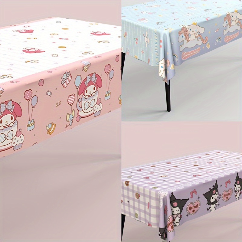 

festive Fun" Kuromi Disposable Tablecloth - Perfect For Birthdays, Weddings & Picnics | Durable Plastic Cartoon Design