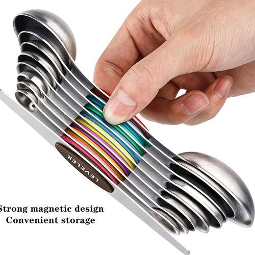 9pcs stainless steel magnetic measuring spoons dual sided for liquid and dry ingredients fits in spice jars perfect for measuring accurately