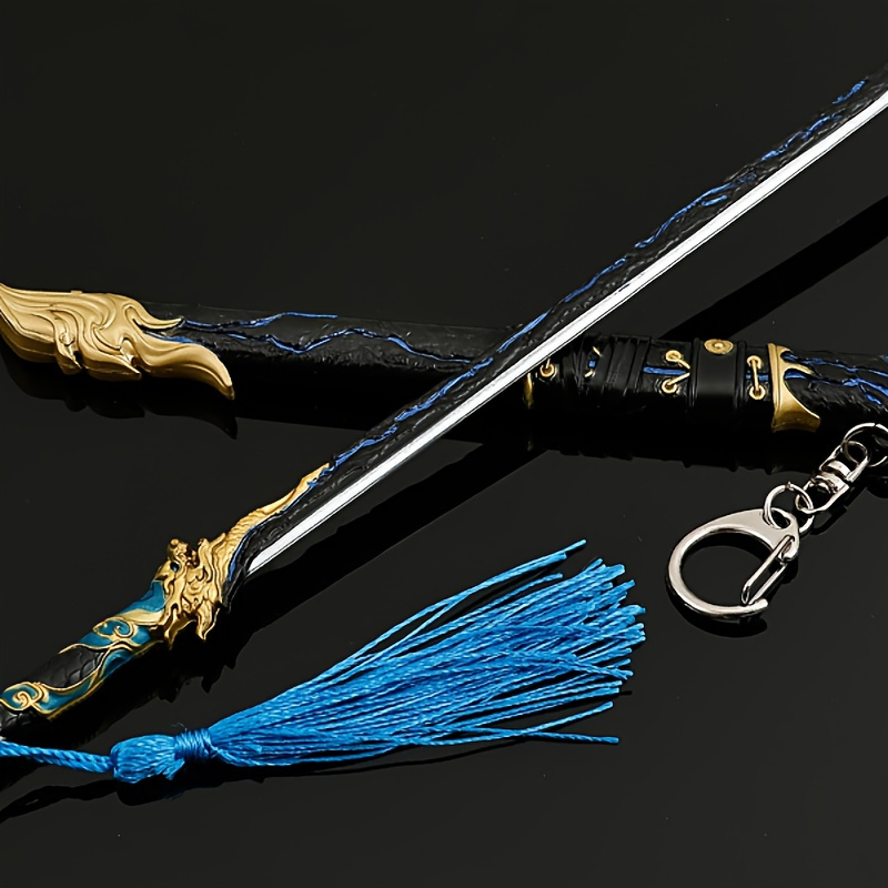 

1pc Black Metal Full Sword Replica, 22cm Collectible Figurine With Tassel, Decorative Model For 14+ Age Group, Game-themed Interactive Play Doll Accessory