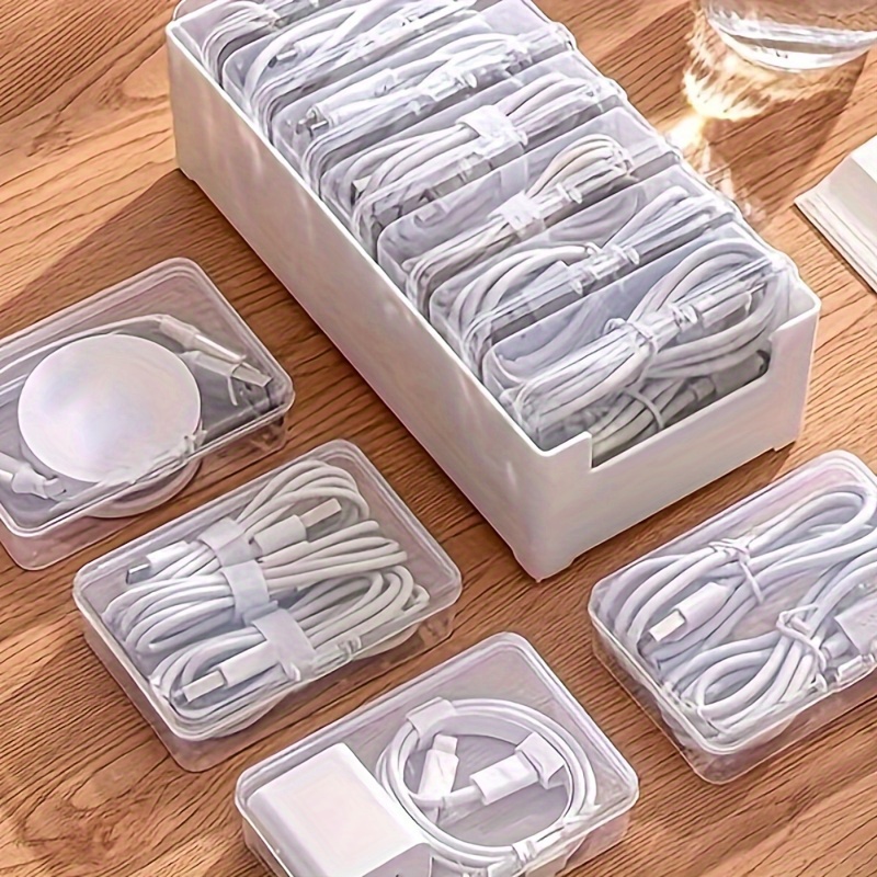 

1set Transparent Cable Management Box, Clear Power Cord Organizer With 8 Compartments, Organizer Container Box For Power Strips Usb Charger Wire