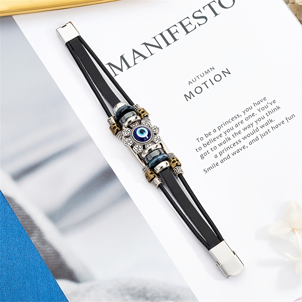black punk turkish lucky evil eye multilayer leather bracelet for men details 3