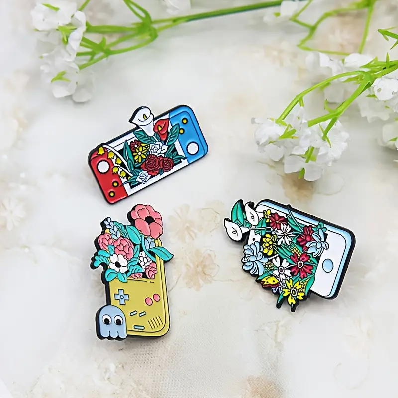 Cute Alloy Mobile Game Controller Flower Badge Pin For - Temu
