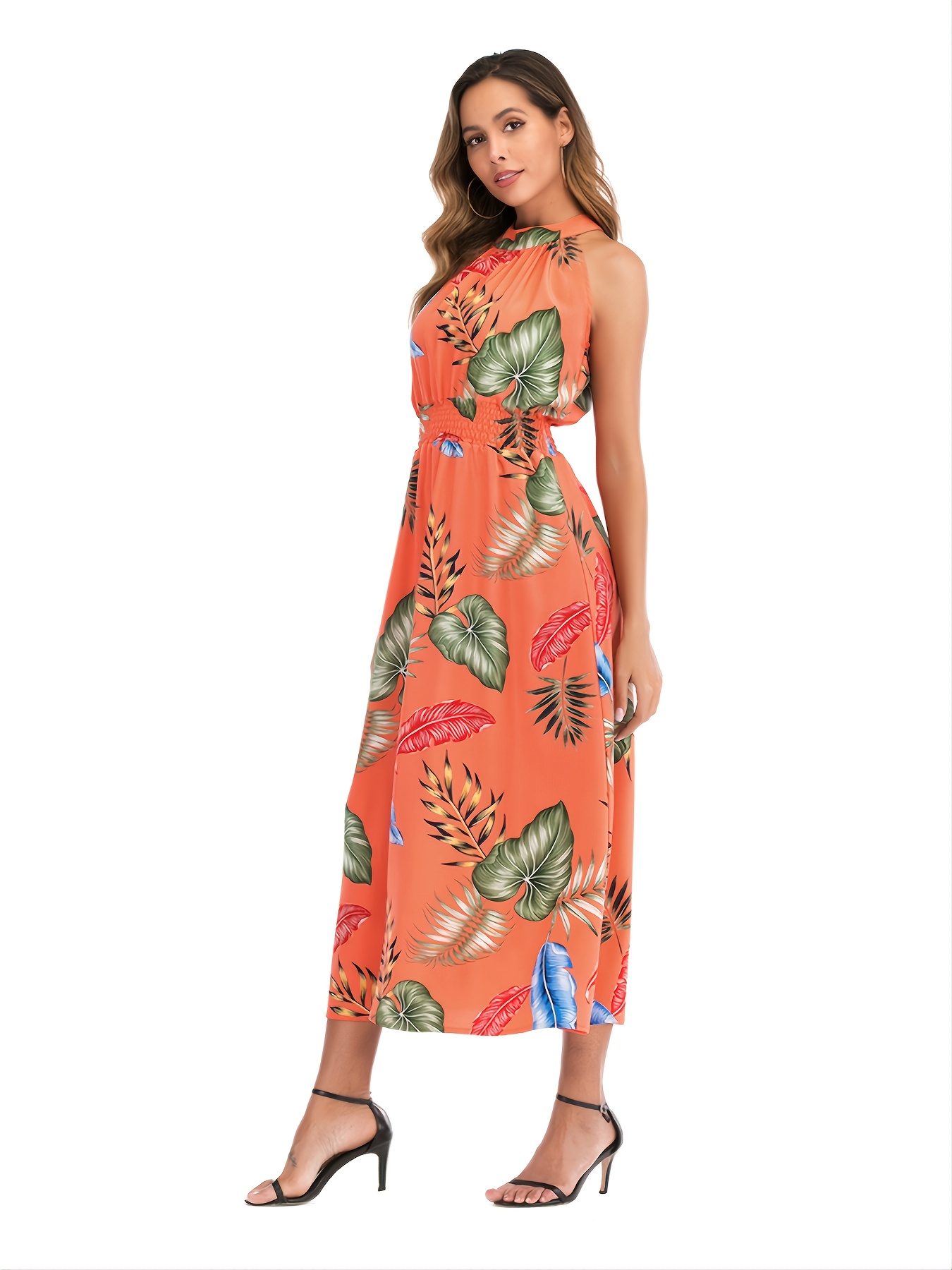 Vestidos Largos Mujer Estampado Tropical Hombros - Temu