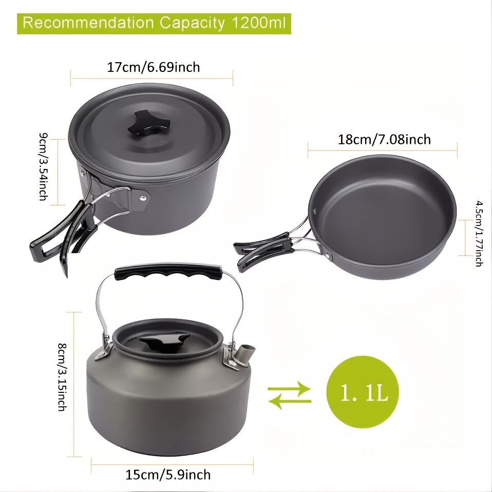 3pcs Set Lightweight Outdoor Cooking Utensils Kit Portable Camping Pot Pan  Kettle Soup Wok Pot Cookware Set - Sports & Outdoors - Temu