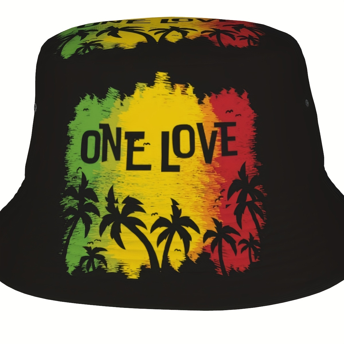 

Unisex "one Love" Tropical Rasta Bucket Hat, Colorful Palm Tree Design, Versatile Sunshade Cap For Outdoor Activities And Travel, Perfect Gift Idea