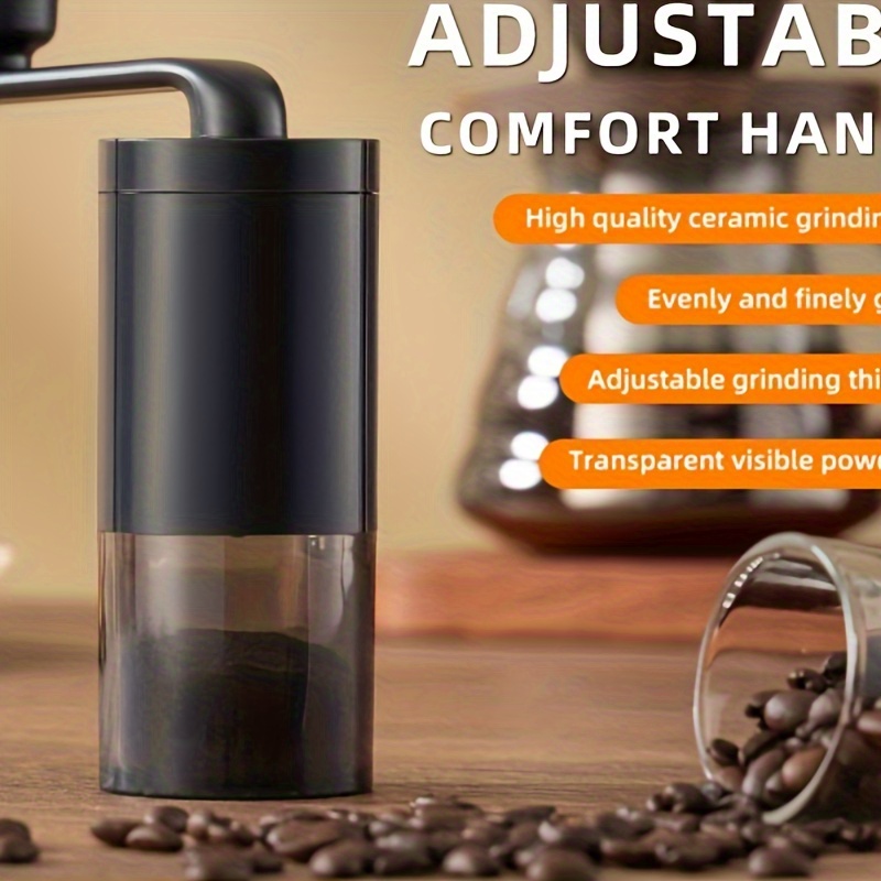 

1pc Grinder With Adjustable Coarseness - Portable Hand Burr Coffee Grinder For Home And Camping - Non-electric With Comfortable Handle And Powder Bin