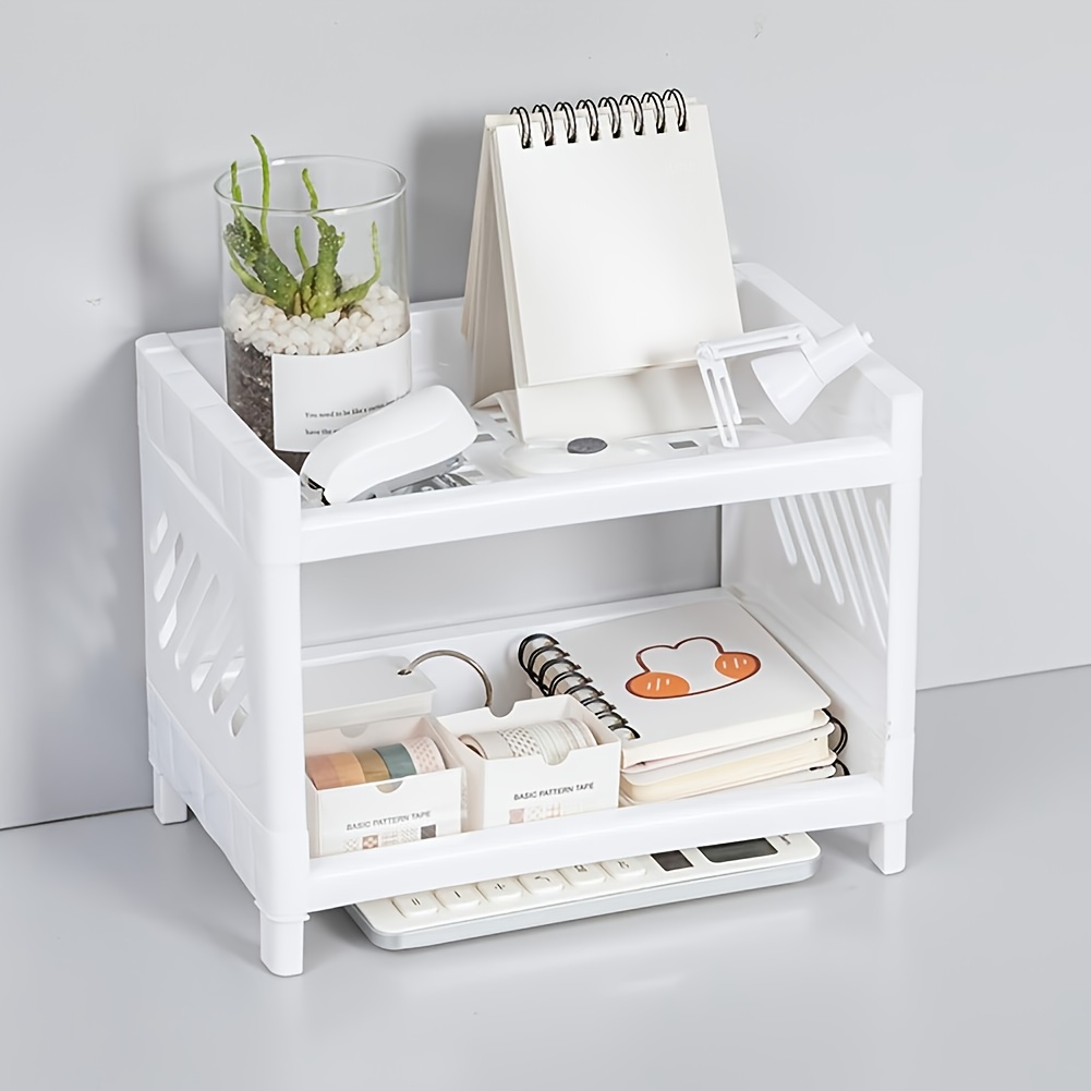Cute Desktop Storage Rack, 2 Tier Shelf Organizer, White Double Layer Shelf,  Makeup Organizer, Office/bathroom Shelves 