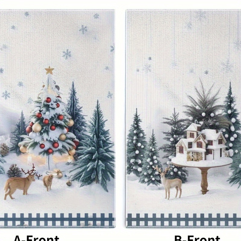 

2pcs Set Of Christmas-themed Towels - Absorbent Polyester, 18x26 Inches, Designs With Decorated Tree & Scene For Kitchen & Bathroom Decor, Christmas Kitchen Towels