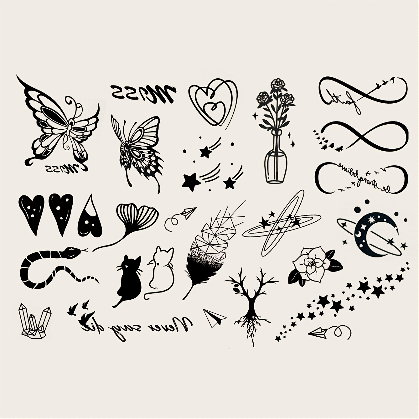 Mini Tattoos Set - Stylish Designs for Fingers, Wrists, Ears & More