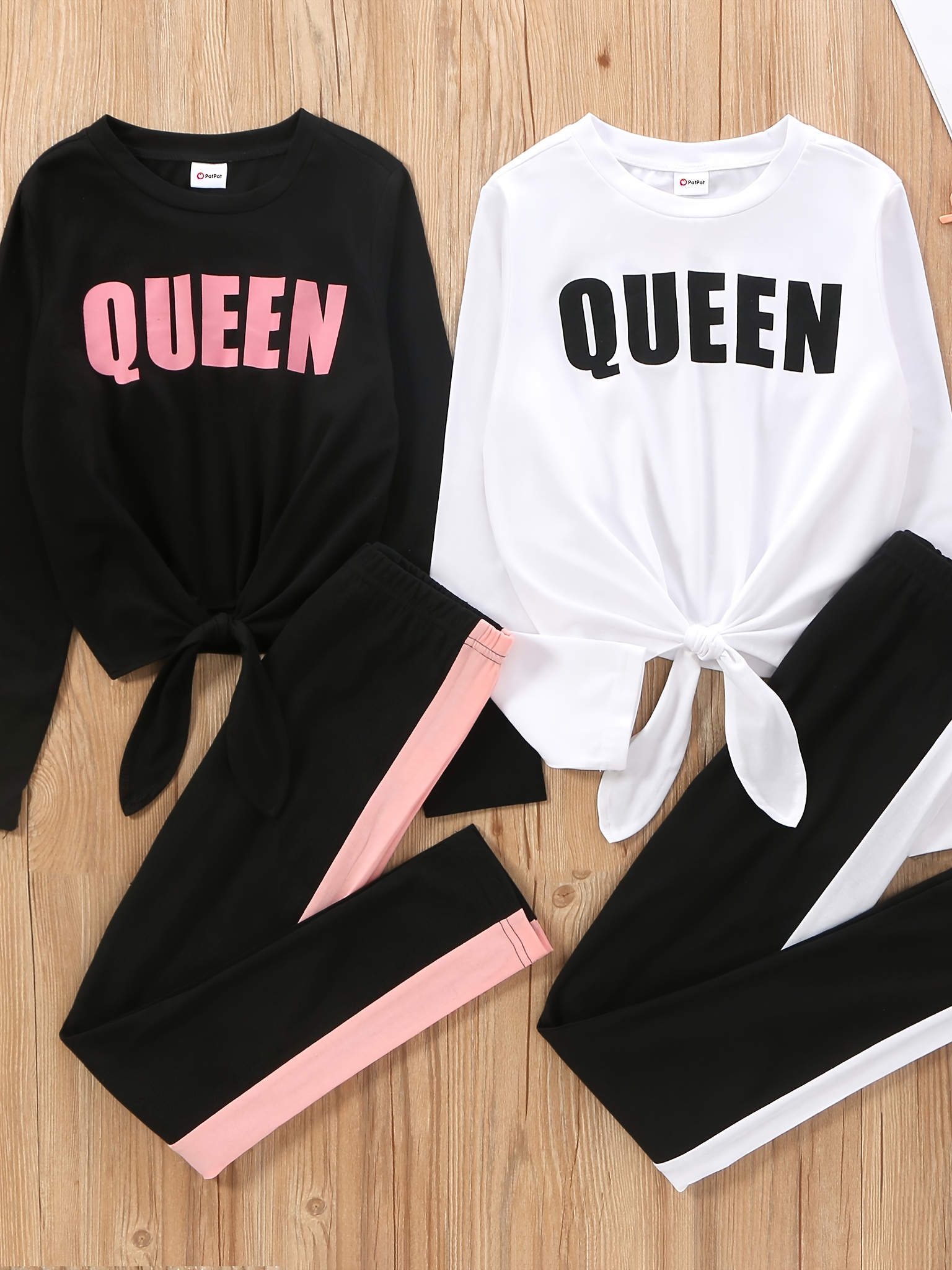 2-piece Kid Girl Letter Heart Print Pink Tee and Colorblock Capri Pants Set