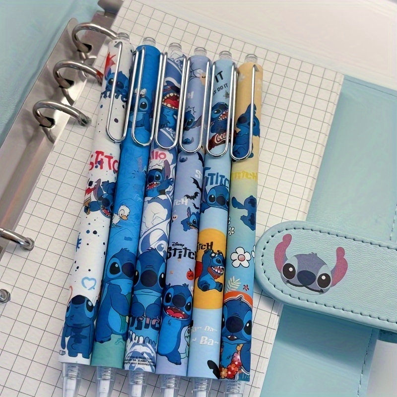 

fun" Disney Stitch 6-pack Retractable Pens - Cute Kawaii Cartoon Design, Perfect For School & Birthday Gifts