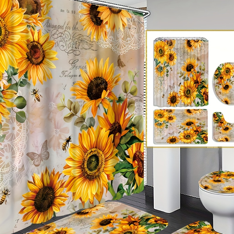 

4pcs Halloween Wood Curtain Shower Curtain Decoration, Housewarming Decoration, Shower Curtain And Mat - Set Comes 12 Shower Curtain