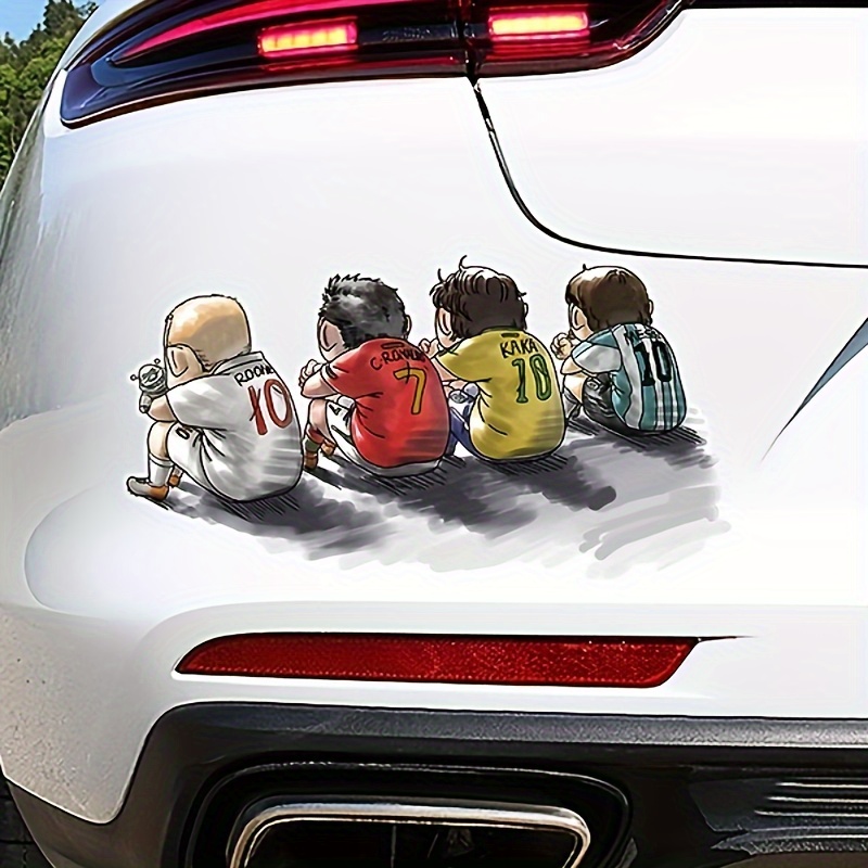 

1pc Autocollant de Voiture Amusant de Football Cartoon - Joueurs Accroupis sur le Sol, Décalcomanie Autoadhésive en PVC avec Pailletée pour Arrière, Idéal pour les Passionnés de Sport