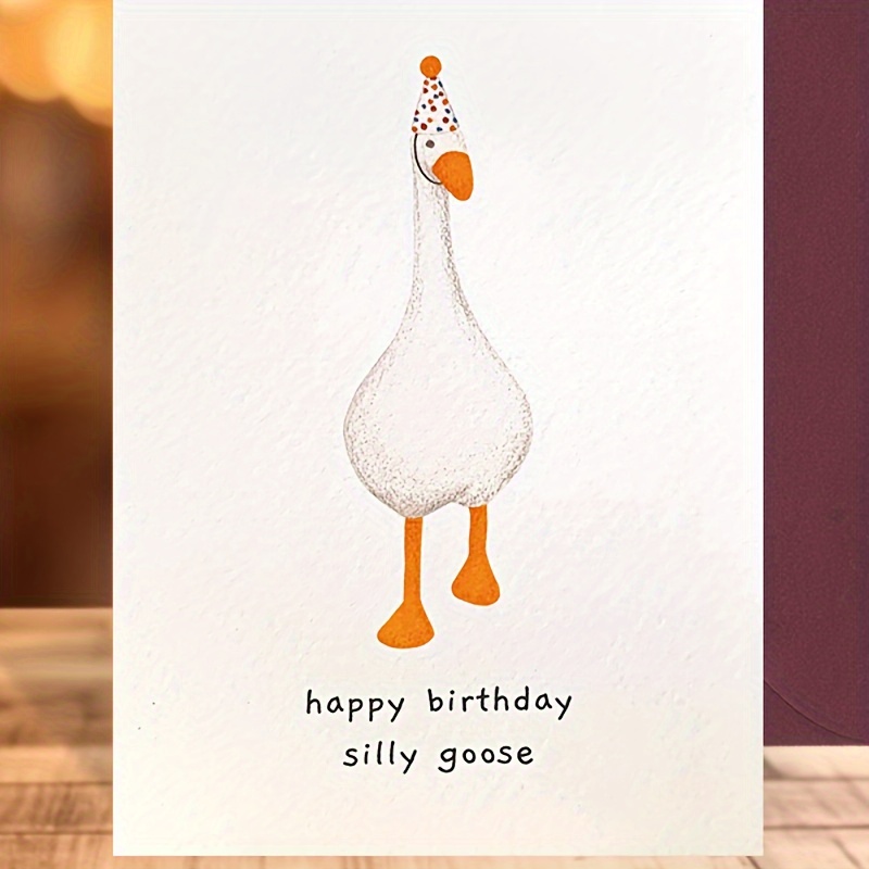 

1pc, Greeting Card There Is A Goose Wearing A Colorful Hat In The Picture. The Body Of A Goose Is Mainly White, And Its Feet And Mouth Are Orange. Gift Cards Suitable For Giving To Family And Friends.