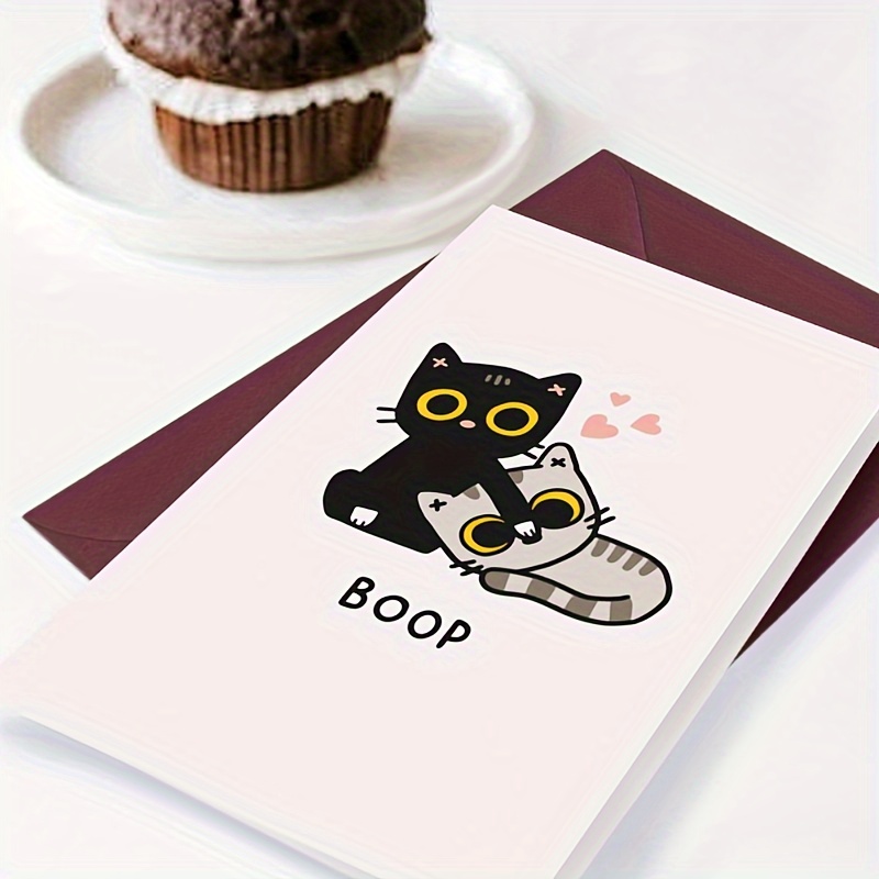 

1pc Birthday Card Showcases A Cute Black Cat And A Striped Cat. Black Cats Have Big Yellow Eyes And Several Pink Decorations On Their Bodies, Which Are Suitable For Giving To Their Family And Friends