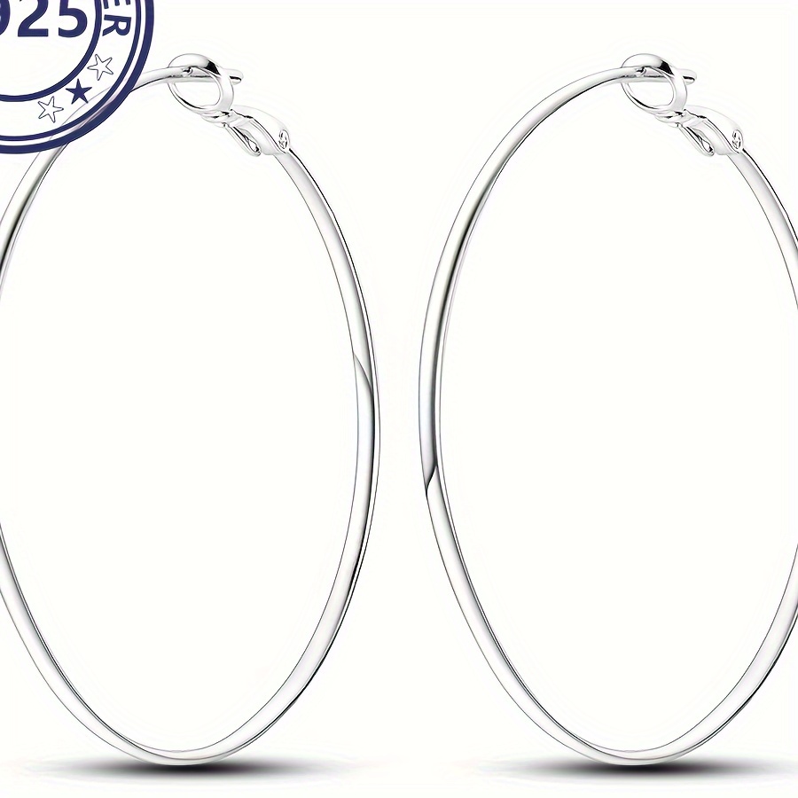 

4.29g/0.15oz S925 Sterling Silver Silver 50mm/1.97inch Large Exaggerated Hoop Earrings Minimalist Luxury Style Earrings Jewelry For Women