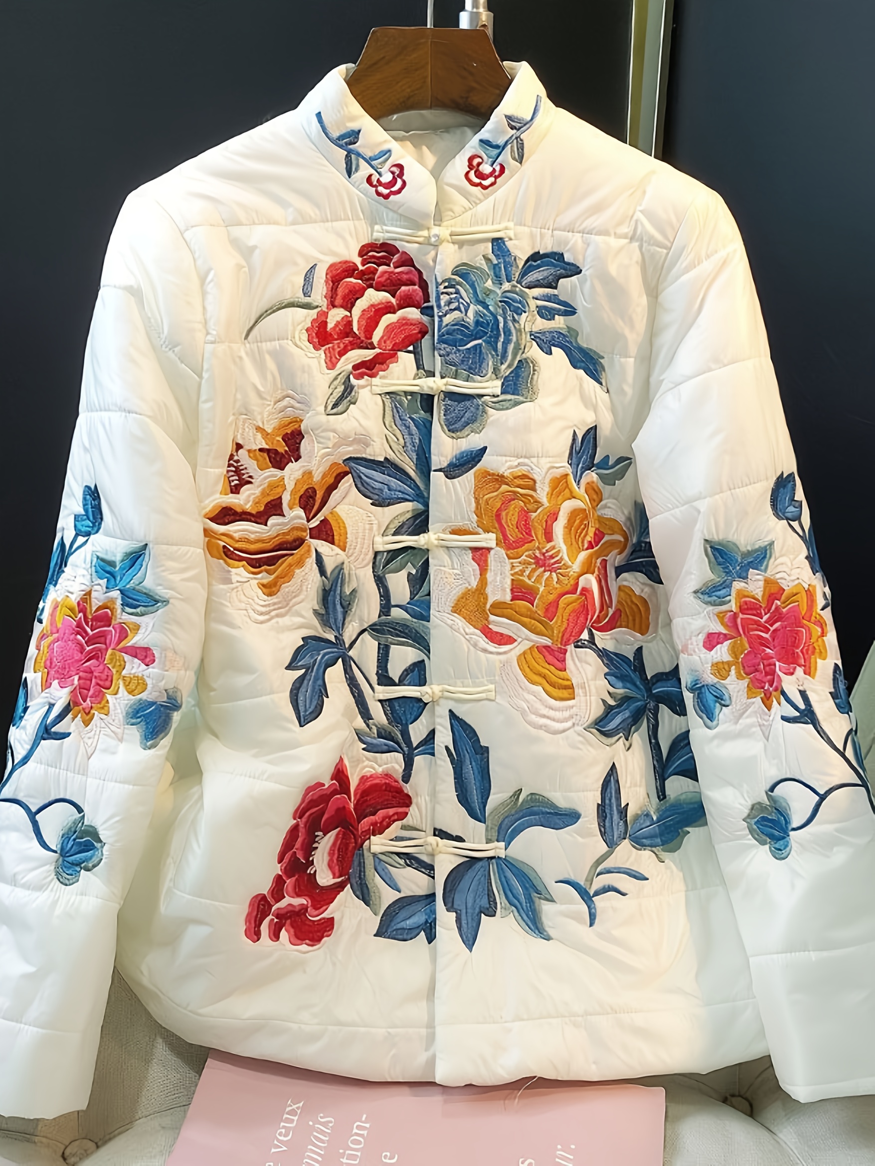 Women's Winter Coat with Buckles and Embroidery