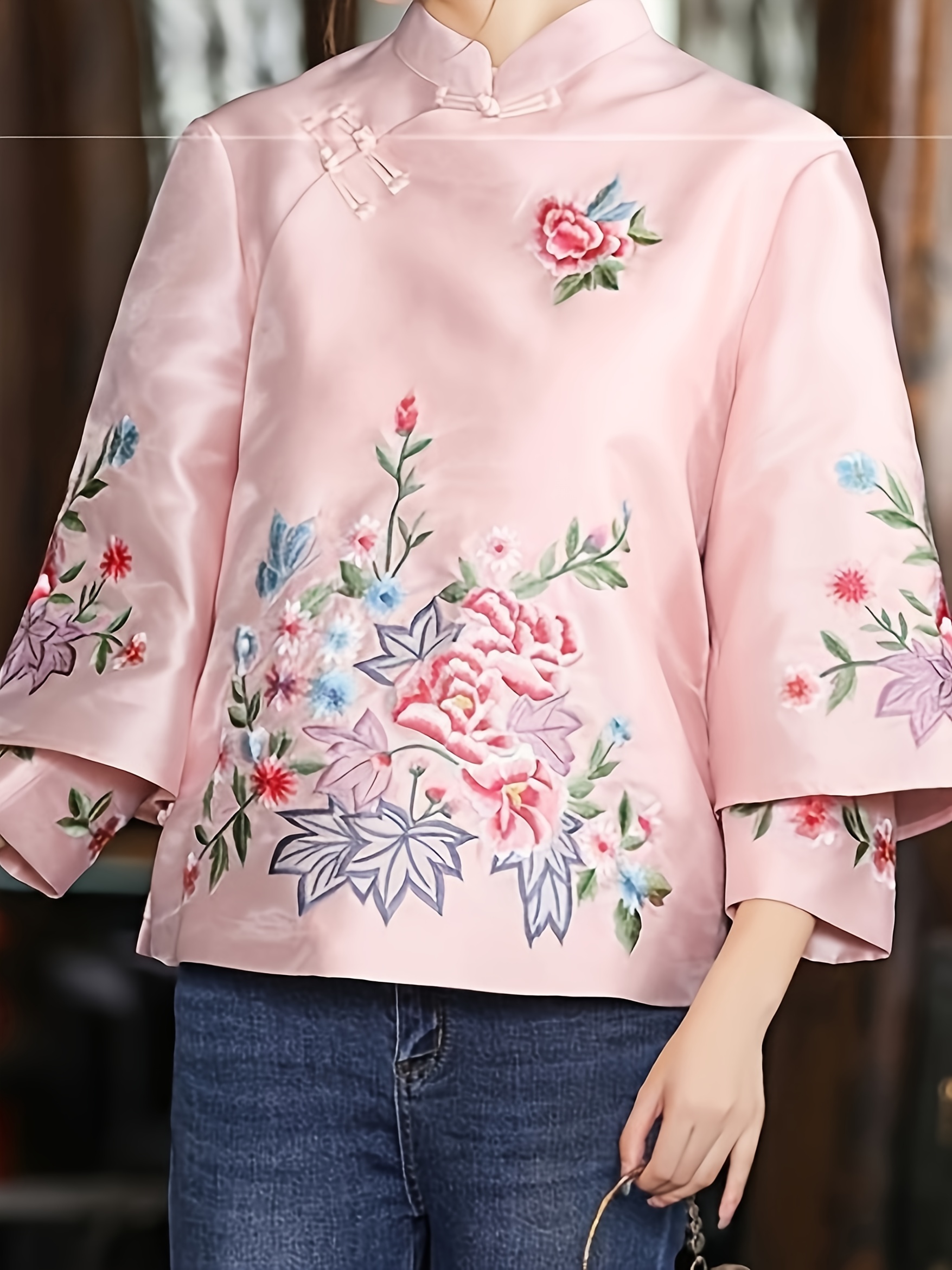 i_am flower embroidery blouse ピンク - シャツ/ブラウス(七分