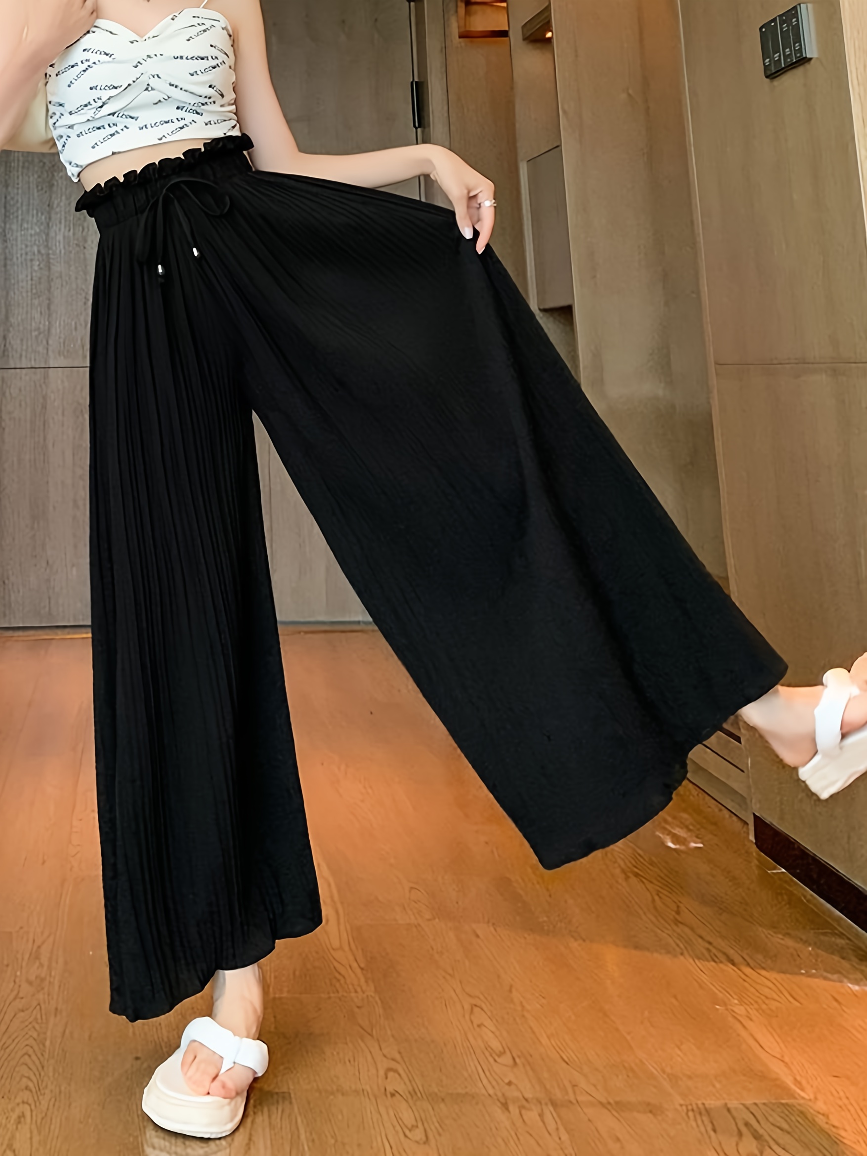 Tight Waist Wide Leg Pants