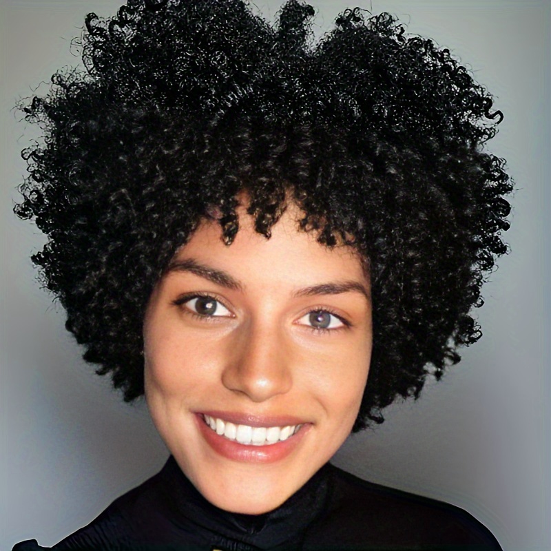 TEMU Women's Short Curly Synthetic Wig - African Look Deep Wave 180% Density With Mechanism For Daily Use & Halloween | High-quality Fiber, , Stylish Hairpiece