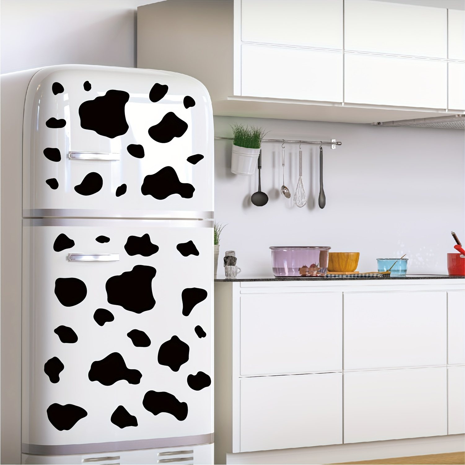 

112 Stickers/4pcs New Arrival Big Cow Pattern Wall Stickers Black Geometric Abstract Bedroom Home Decoration Water Cup Refrigerator Waterproof Pvc Self-adhesive Art Decorative Wall Stickers