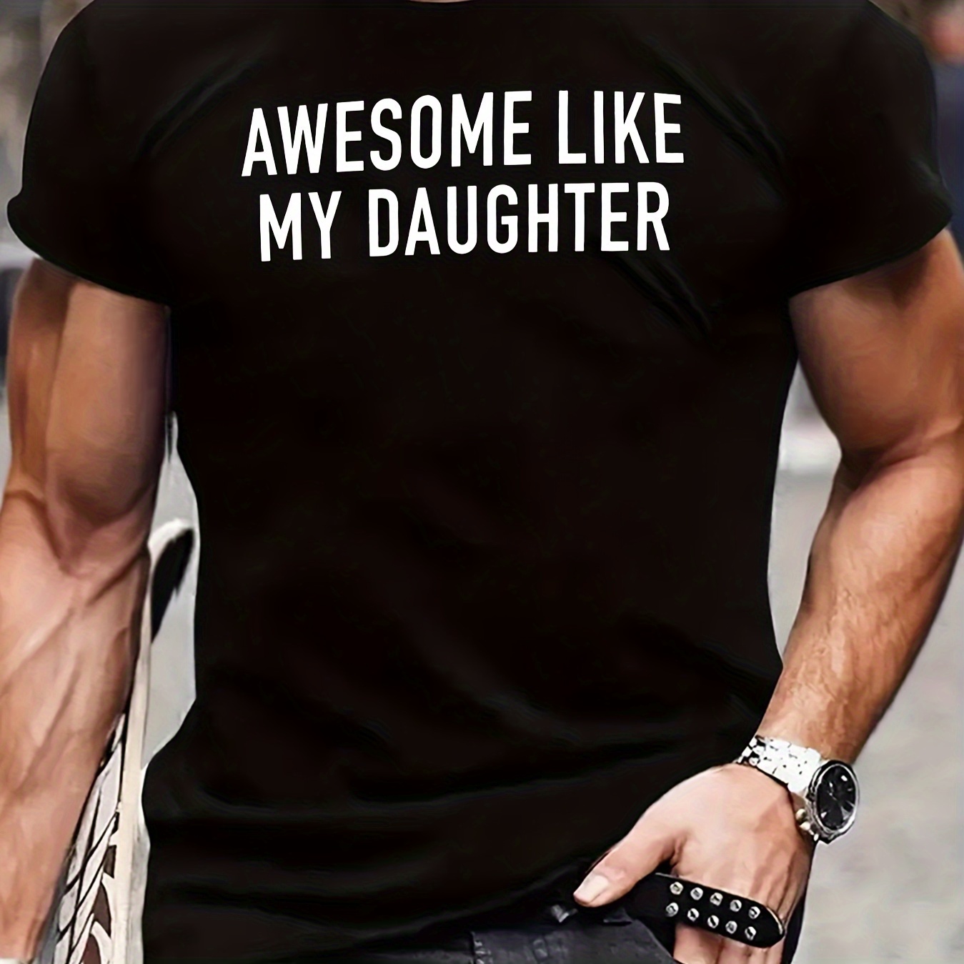 

Awesome Like My Daughter Print Men's Crew Neck T-shirt, Short Sleeve Comfy Versatile Tee Tops, Summer Casual Clothing