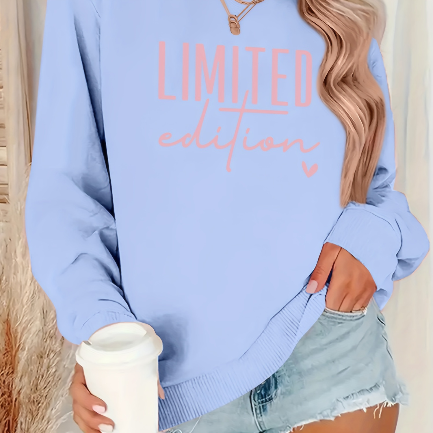 

Elegant Women's Sweatshirt With Alphabet Pattern, Polyester 100% Knit Fabric, Long Sleeve, Round Neck, Autumn/ - Limited Edition Design