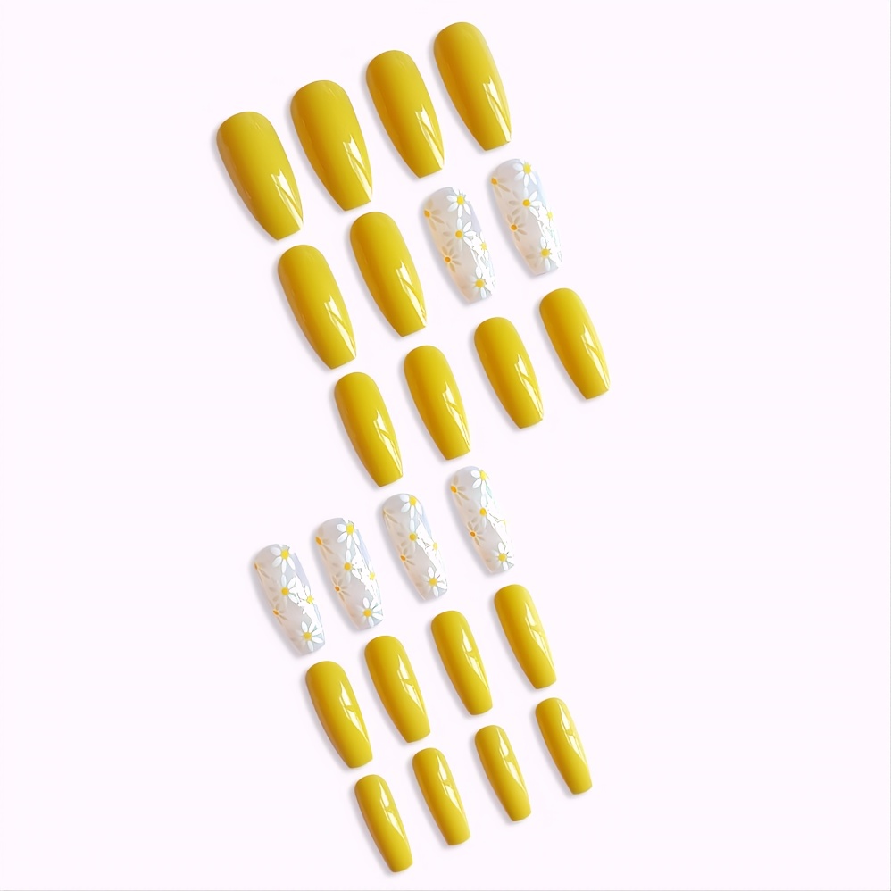 yellow and white camellia autumn false nail reusable press on fake nail artificial finger nail for women girls details 5