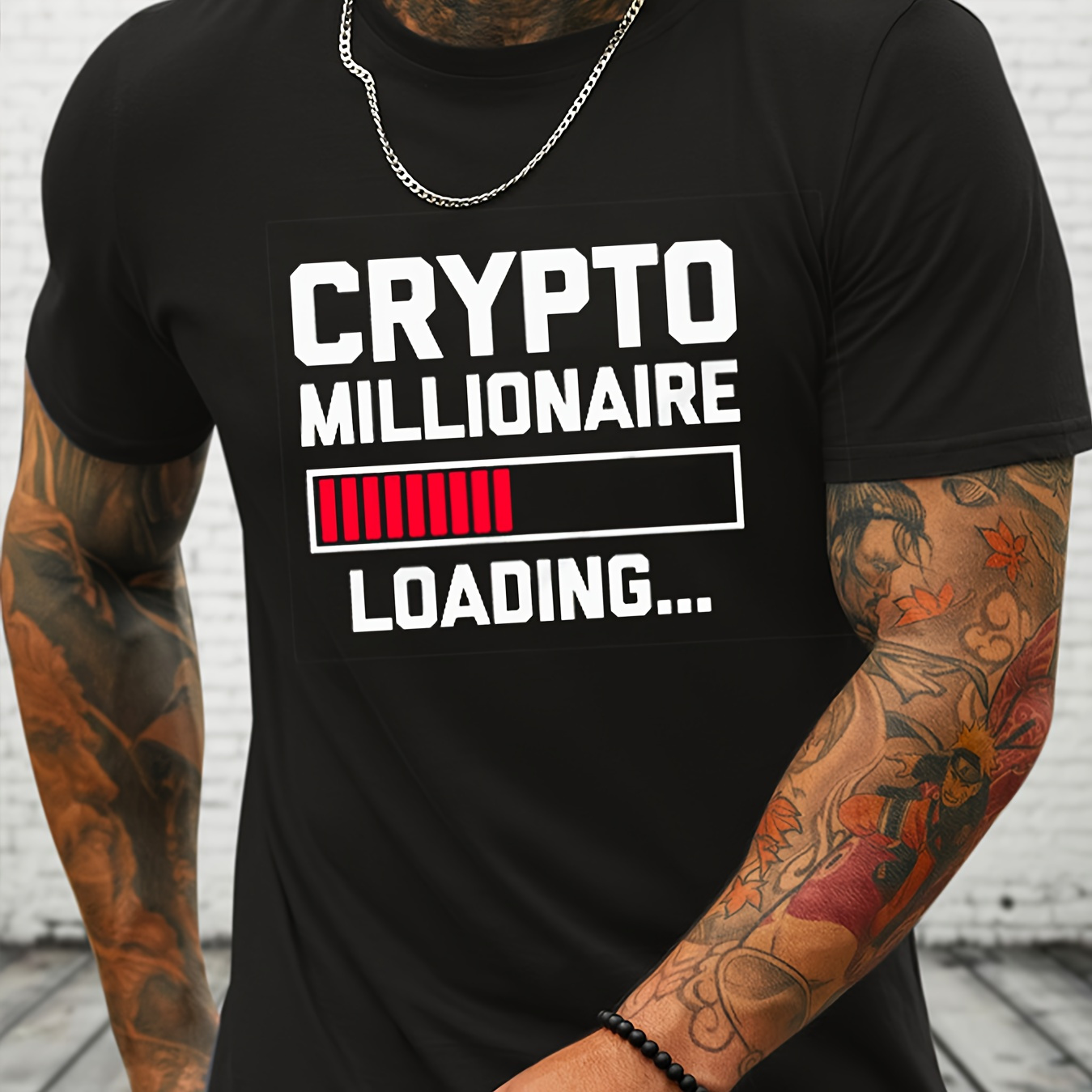 

Crypto Millionaire Print Men's Crew Neck T-shirt, Short Sleeve Versatile Casual Summer Clothes