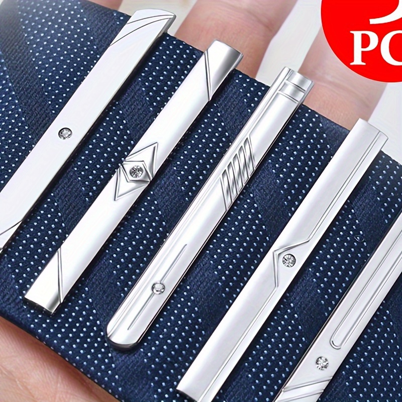 

5pcs Metal Tie Clips For Men's Dress, Silvery Necktie Clip Set, Father's Day Gift Business Fashion Style