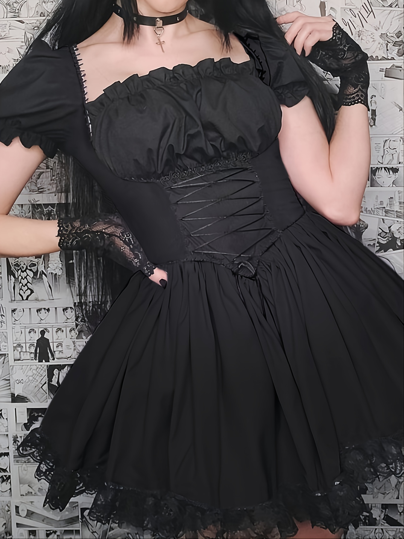 Hot Sale Fashion Lady Sexy Velvet Dress Women Vintage Aesthetic Dark Gothic  Punk Sexy Strapless Dress Y2k Lace Trim Party Dress