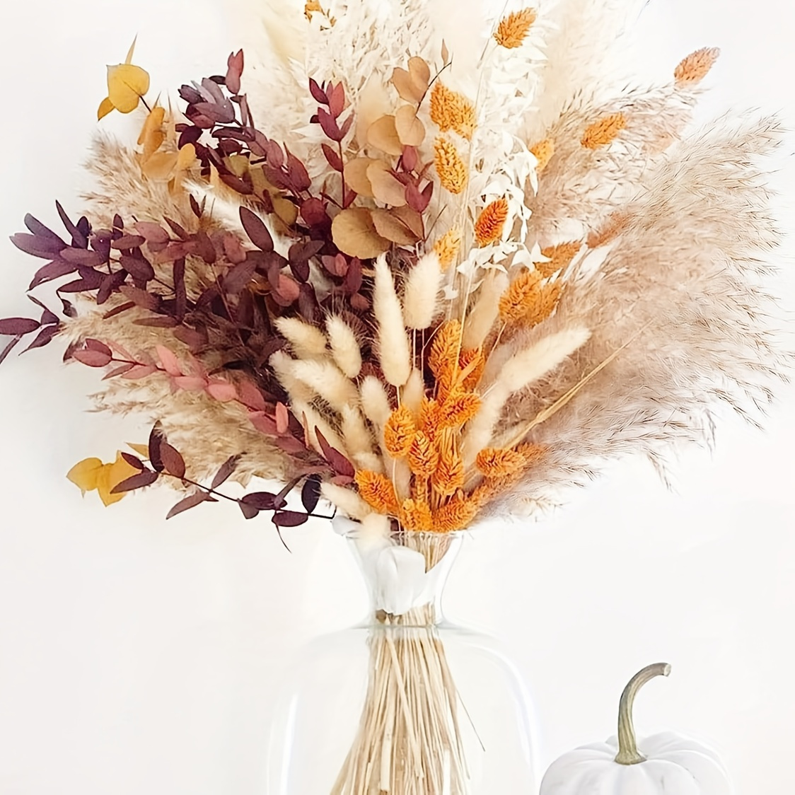 

64pcs 17" Artificial Dry Pompas Fall Decor, Boho Flowers Orange Pampas Grass Fall Decorations For Home Fluffy Dried Flower Bouquet, Home Decor, Aesthetic Room Decor