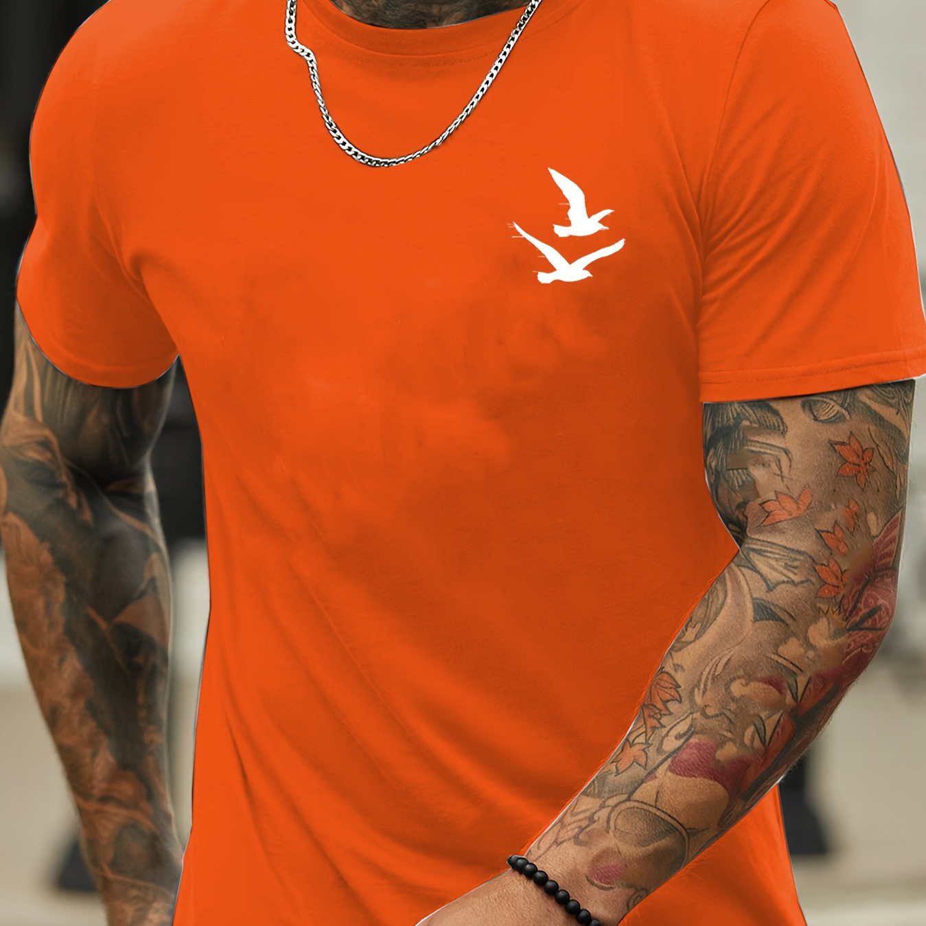 

Birds Creative Print Summer Casual T-shirt Short Sleeve For Men, Sporty Leisure Style, Fashion Crew Neck Top For Daily Wear