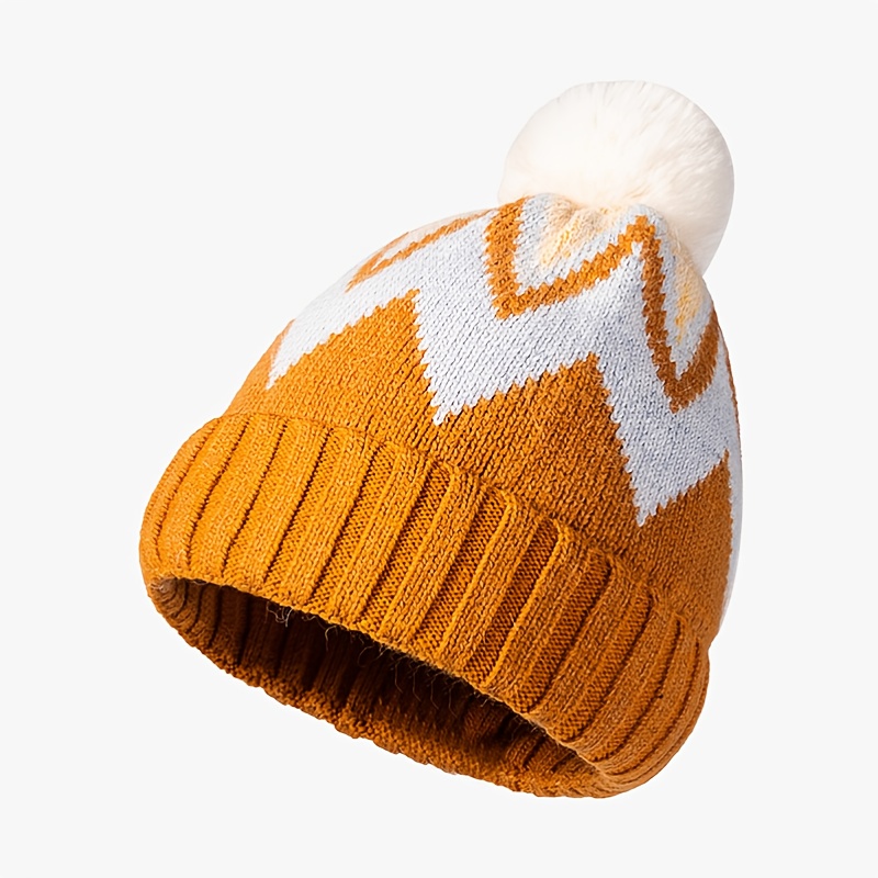 Bonnet orange laine et pompon — Vetement original femme fashion