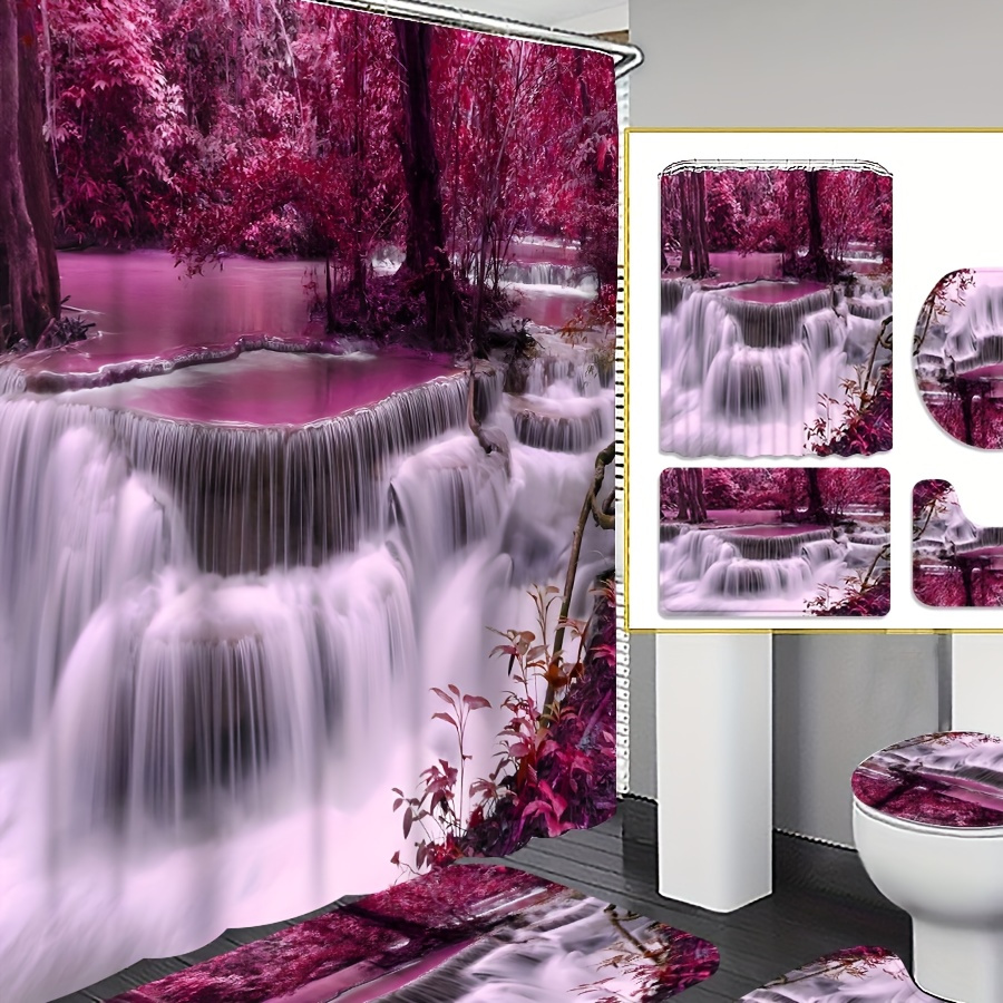 

4pcs Purple Woods Curtain Decoration, Housewarming Decoration Curtain , Curtain And Mat - Set Comes 12 Curtain