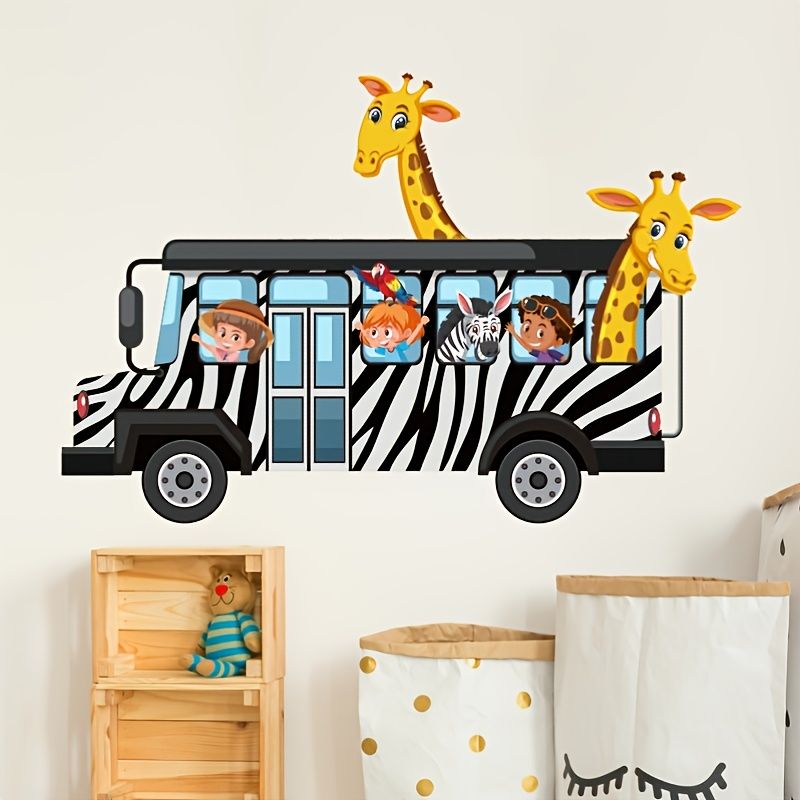 1pc Cartoon Animals In Bus Wall Decals Diy Decoration For Kids Baby Boys  Girls Teens Home Decor For Nursery Bedroom Living Room Playing Room |  High-quality & Affordable | Temu