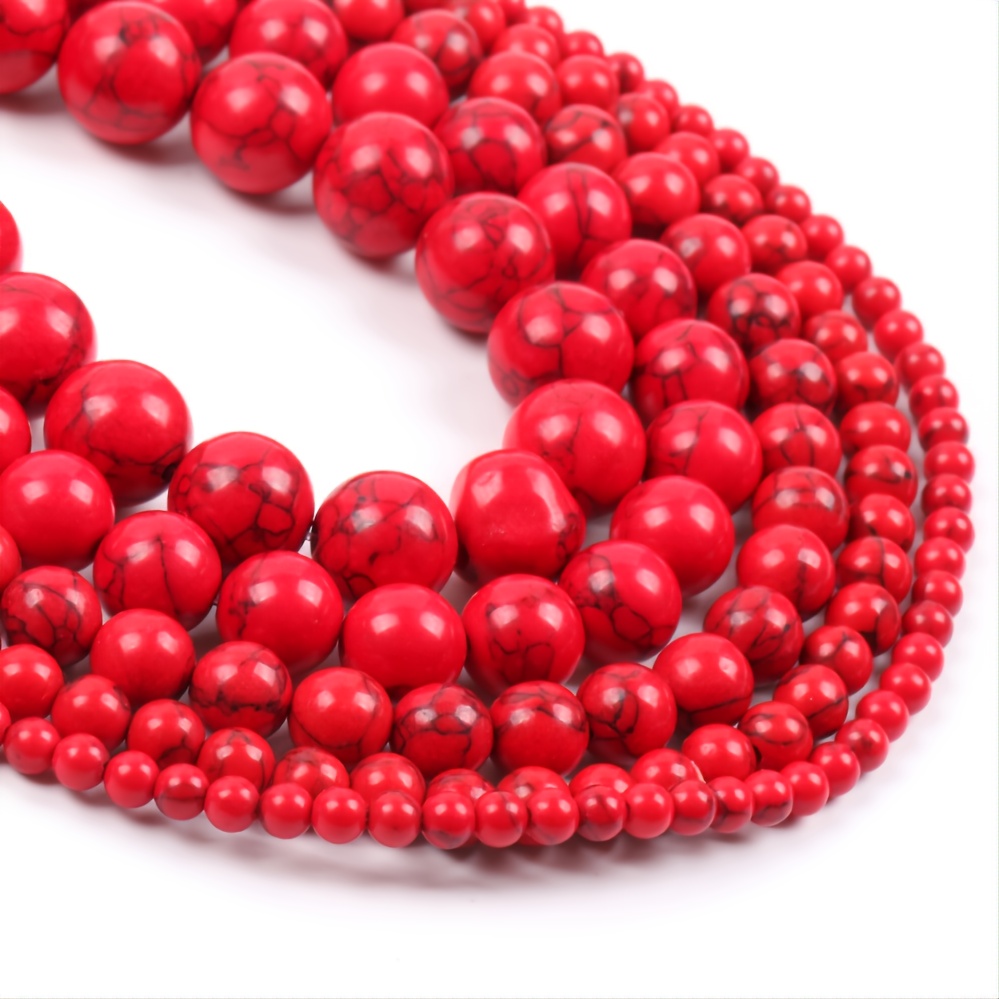 Red Coral Stone Beads Round Loose Beads For Jewelry Making - Temu