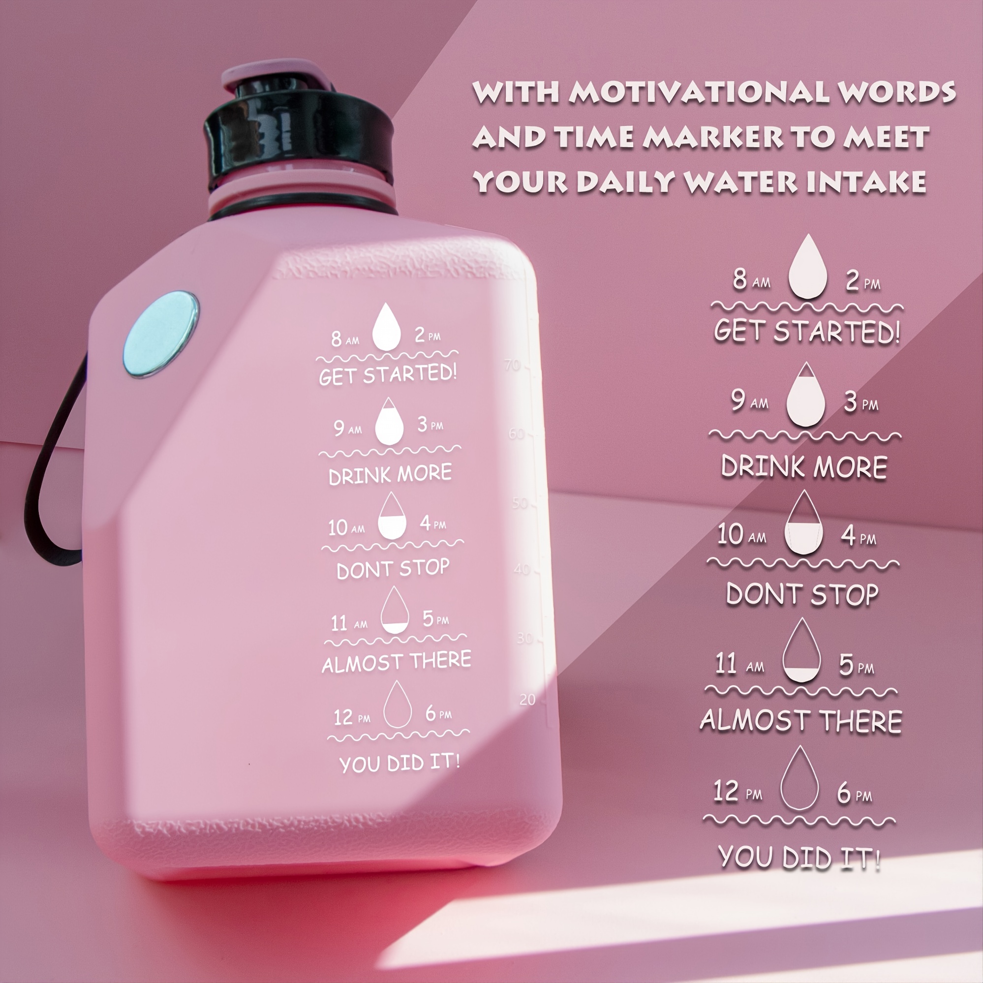 SOCOO Square Gallon Water Bottle pink with Time Marker water jug